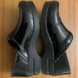 Dansko black patent leather clogs, size 41